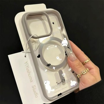 黑白貓咪適用iphone16蘋果15pro手機殼膚感磁吸鈦金灰透明14防摔16promax無線充電magsafe保護套車載12亞克力