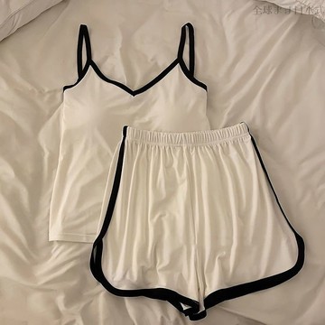 臺灣/✨taoye♡ | 弔帶睡衣 ins韓係涼感睡衣 冰絲睡衣 女夏季弔帶 背心帶胸墊居傢服 簡約薄款套裝