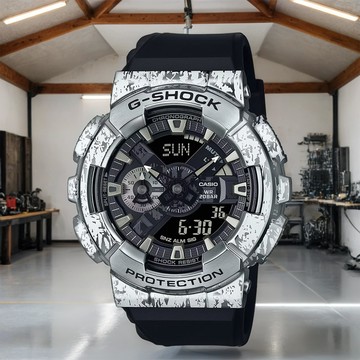 CASIO 卡西歐 G-SHOCK 油漬工業風金屬圈雙顯手錶 GM-110GC-1A