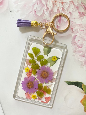 真花押花證件套/識別證/票卡套/悠遊卡/八達通(可加個性字母吊飾