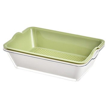 日本SP SAUCE 層層疊加時尚瀝水籃 3件組 綠色 蔬果專用瀝水籃 兩側邊把手  1組  綠色系  26 x 18.3 x 7.3cm