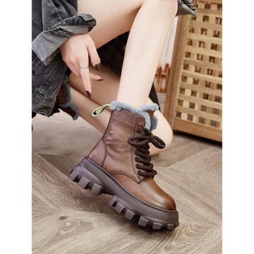 清倉厚底馬丁靴女款冬季加絨女鞋高級感小香風短靴高跟加厚雪地靴