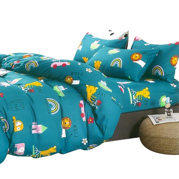 INDIAN 印地安 四件式印花兩用被床包組  雙人  童話王國 藍綠色  床包+兩用被+枕套2個