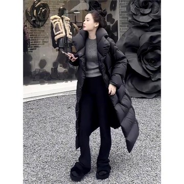 高級感黑色中長款過膝羽絨棉服女冬季新款寬松加厚保暖面包服外套