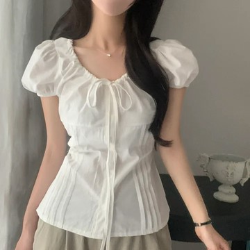 ˏˋ 𝐻𝑒𝑦 𝑆𝑝𝑟𝑖𝑛𝑔 - ̗̀ 🌷⛅️ ̖́‎法式 chic 夏季甜美時尚抽繩前後繫帶百搭襯衫女
