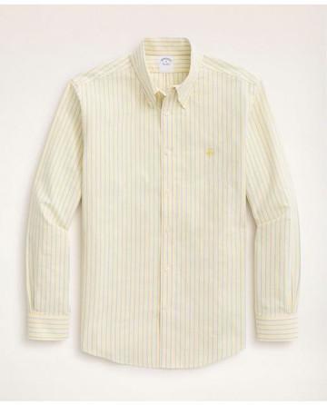 Brooks Brothers Men's Stretch Regent Regular-Fit Stretch Sport Shirt, Non-Iron Pop Stripe | Yellow | Size XS