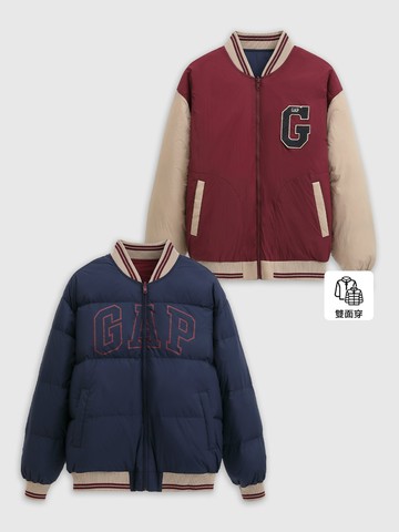 男裝 Logo刺繡印花雙面穿立領棒球外套-紅色