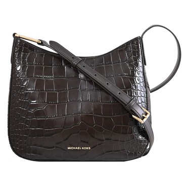 MICHAEL KORS KENSINGTON 鱷魚紋皮革拉鍊斜背包.深咖
