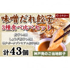 [ギョーザ専門店イチロー製] 神戸味噌だれ餃子3種(計43個)食べ比べセット