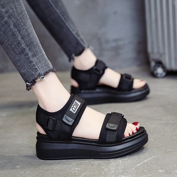 運動涼鞋女2021年夏季新款軟底輕便中跟仙女風厚底網紅百搭羅馬鞋