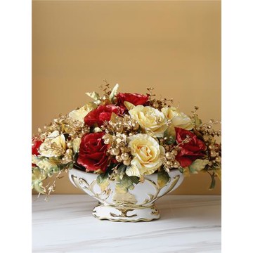 客廳仿真花套裝假花裝飾絹花玫瑰餐桌擺件盆栽歐式花瓶插花藝擺設