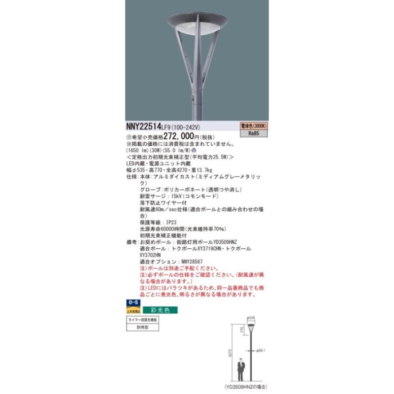 βパナソニック 照明器具【NNY22514LF9】ＬＥＤ街路灯全周配光２００形３０００Ｋ ポール別売 {V} 受注生産 通販  LINEポイント最大0.5%GET LINEショッピング