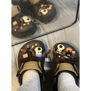 王俊凱同款洞洞鞋夏季新款潮拖包頭情侶海邊沙灘涼拖面包鞋花DIY