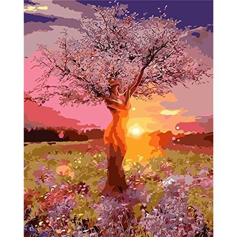 Diyの油絵子供のためのデジタル油絵大人初心者16x20インチ、夕日の下の