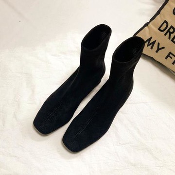 瘦瘦靴短靴女高跟2025新款韓版春秋靴子女方頭襪靴粗跟彈力及踝靴