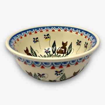 波蘭手繪手工陶-飯碗 小碗 點心碗 早餐碗 14cm 咖啡貓系列