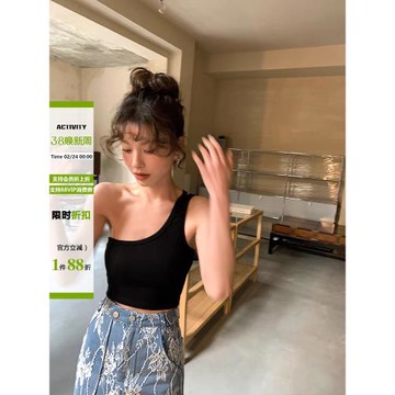 DULA好好家黑色單肩抹胸吊帶背心女內搭春季2025新款短款辣妹上衣