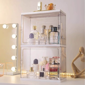 STYLE 格調 2入組-附兩層層架-30*17*24香水收納展示盒/收藏盒/模型盒/收納盒/展示盒(化妝品/香水/公仔/盒玩)