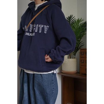 南方公園／日系復古 字母印花 半拉鏈設計 男女套頭連帽加絨衛衣