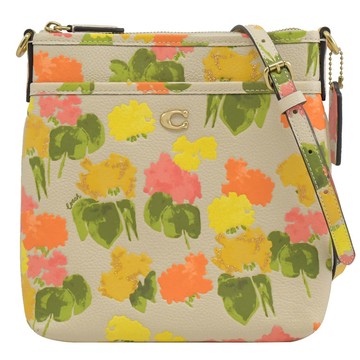 COACH CC556 Kitt 經典C 花卉印花斜背包.淺褐