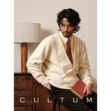 CULTUM美麗諾羊毛復古長袖高端雙排扣高級感針織衫外套男開衫毛衣