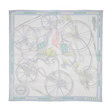 Hermes 愛馬仕 Voitures en Equilibre 45cm手工捲邊薄絲綢方巾(水青/薄荷綠/玫瑰)