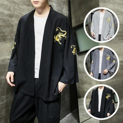 春夏 メンズ 上着 和服 長袖 シャツ 和風 漢服 和装 無地 薄手 刺繍 龍模様 カーディガン 綿麻 カジュアル 大きいサイズあり 通販 Lineポイント最大get Lineショッピング