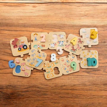 荷蘭New Classic Toys 數字配對學習拼圖-可愛農場- 10518