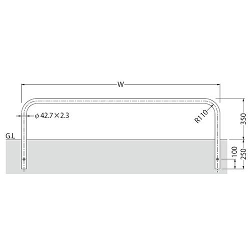 カネソウ 車止め JP-E-24B (1048882242) Φ42.7×350(H)×2400(W) スチール製 先付タイプ 埋込型 焼付塗装(白)  [時間指定不可] LINEショッピング