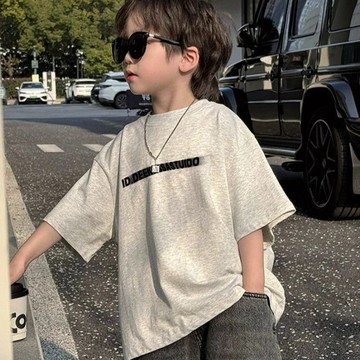 Healthy baby 男童夏裝新款韓版短袖純棉寬鬆T恤中大童男孩潮流帥氣半袖上衣潮 男童短袖 大學T 男童T恤