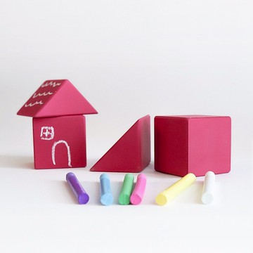 Tsumiki造型積木黑板-紅 X 環保無灰粉筆/細版-六色一組