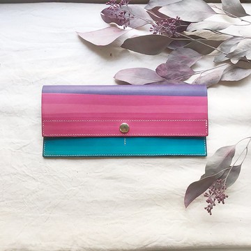 皮革長夾_超薄極簡4卡層_雙鈔票層(可放置零錢)_胭脂粉漸層里昂藍