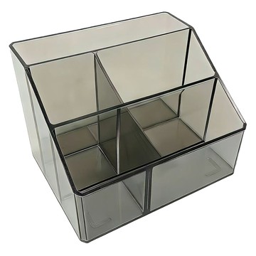 品屋 透明五格辦公學習文具收納盒 16.5 x 14 x 11.5cm  灰色  1個