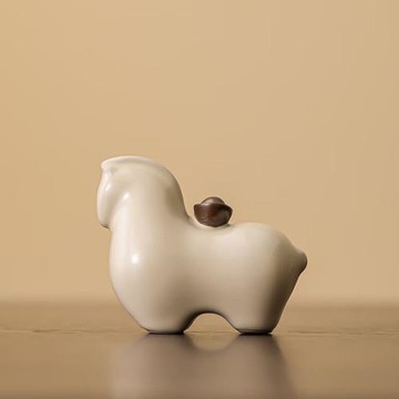 2025新款高端精品汝窯馬上有錢生肖馬茶寵陶瓷擺件裝飾品客廳家居