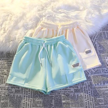 韓系百搭！夏季白灰色休閑運動短褲女夏天寬松家居睡褲可外穿逛街