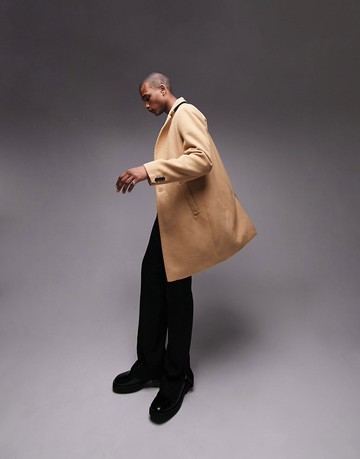 Topman classic fit over coat in camel-Neutral