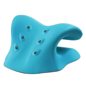 Mass 生活好物 頸椎按摩枕/富貴包頸枕/按摩助眠頸椎枕/天鵝頸矯正睡眠枕/頸椎牽引枕/磁療肩頸重力指壓按摩枕  C型磁療款 藍色  LFS3G100-BL