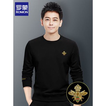 羅蒙圓領衛衣男士2025秋冬季加絨厚男裝潮流時尚休閑百搭無帽長袖