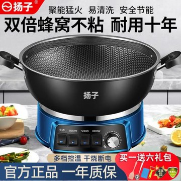 揚子電炒鍋家用多功能電熱鍋鑄鐵電火鍋蒸燉一體插電炒菜保溫定時