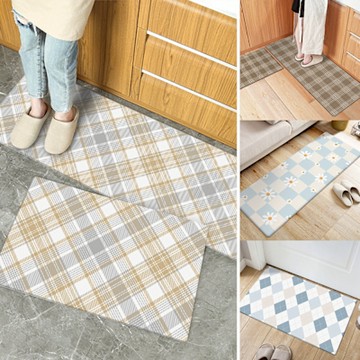 半島良品 買長送短 輕奢格紋系皮革地墊(格紋 舒緩壓力 防水防油 耐磨耐用 )