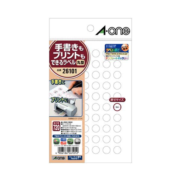 （まとめ） エーワン 手書きもプリントもできるラベルはがきサイズ 丸型60面 9mmφ 26101 1冊（12シート） 〔×30セット〕