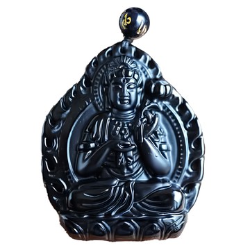 喜緣玉品 十二生肖八大守護神 古典黑曜石玉珮 配有可調整長度的掛繩  大勢至菩薩 馬 黑色  1個