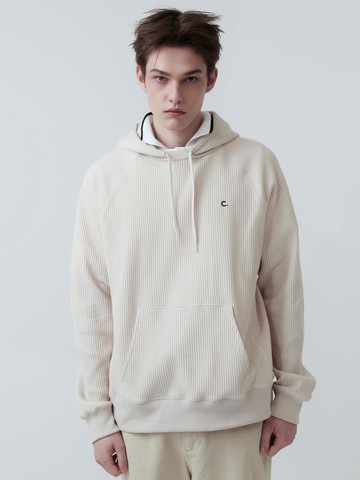 Waffle Cotton Hooded Pullover [Light Beige]