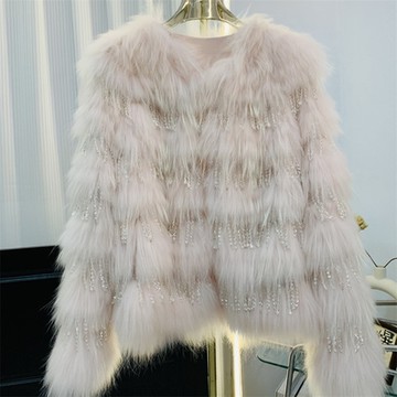 [米蘭精品] 皮草外套貉子毛大衣-年輕款女流蘇車條女外套2色74iq2