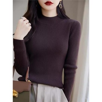 柔軟親膚~100%純棉半高領毛衣春季女加厚內搭修身顯瘦針織打底衫