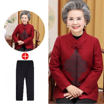 老年人秋裝女60-70歲婚禮媽媽禮服老太太奶奶裝秋冬唐裝毛呢外套