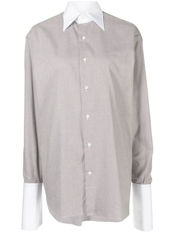 WOERA - houndstooth-pattern long-sleeved shirt - women - Cotton - 3 - Brown