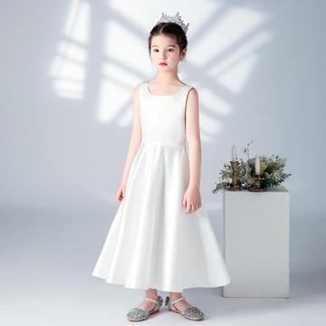 兒童禮服女白色公主裙女花童裙演出服鋼琴演奏主持走秀音樂合唱服