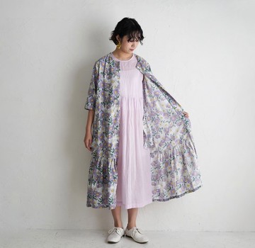 漸層美感、Margaret 圖案純棉卡迪前開襟洋裝 purple