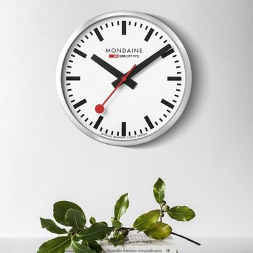 Mondaine 瑞士國鐵 Stop2go 滑動式秒針靜音 自動對時 WIFI智能鐘 時鐘 掛鐘-25cm 1XM-CLOCK25S11